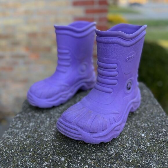 Crocs Handle It Boots Purple Slip on Unisex Kids M size 1 - W 3 - Picture 3 of 13